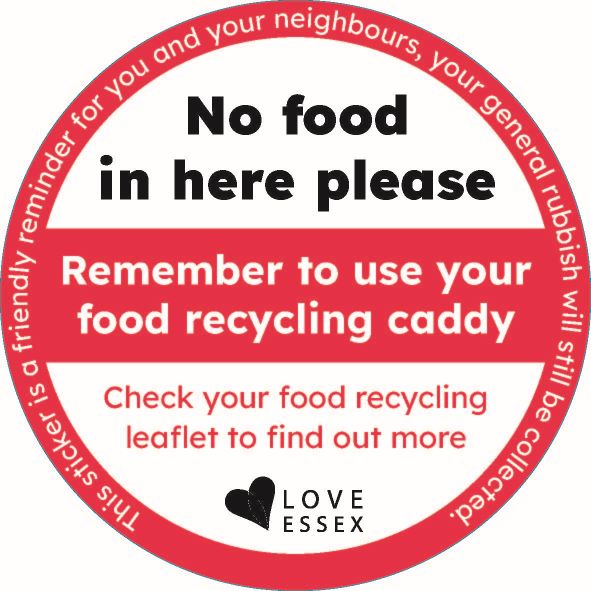 Image of a sticker for a general waste bin that says no food in here please