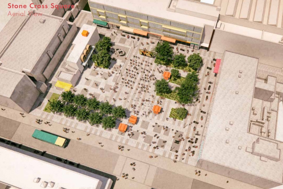 Stone Cross Square artist's impression aerial view