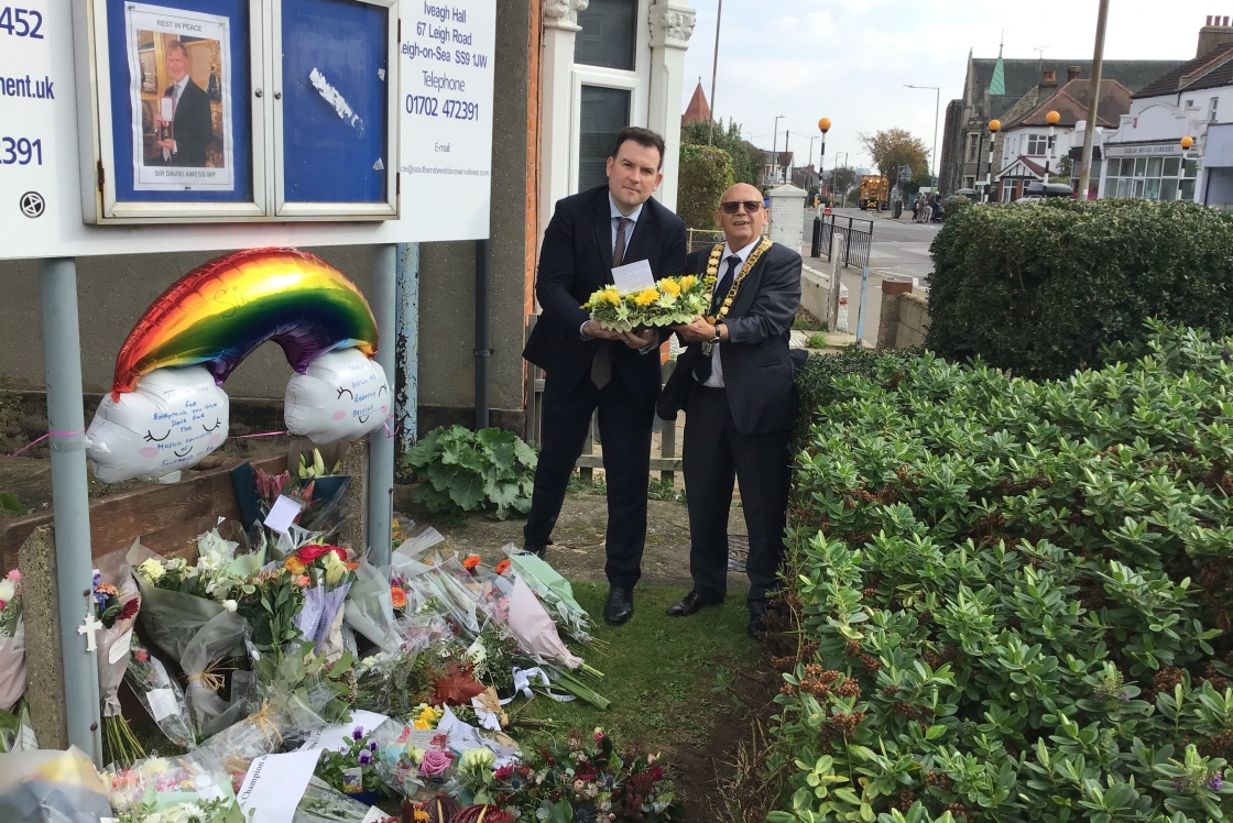 Councillor Charles and Councillor Souter with Harlow’s wreath Image of Councillor Charles and Councillor Souter with Harlow Council’s wreath for Sir David Amess MP