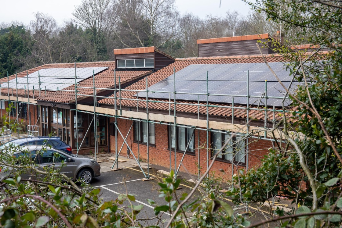 Image of solar panels on roof of the Leah Manning Centre