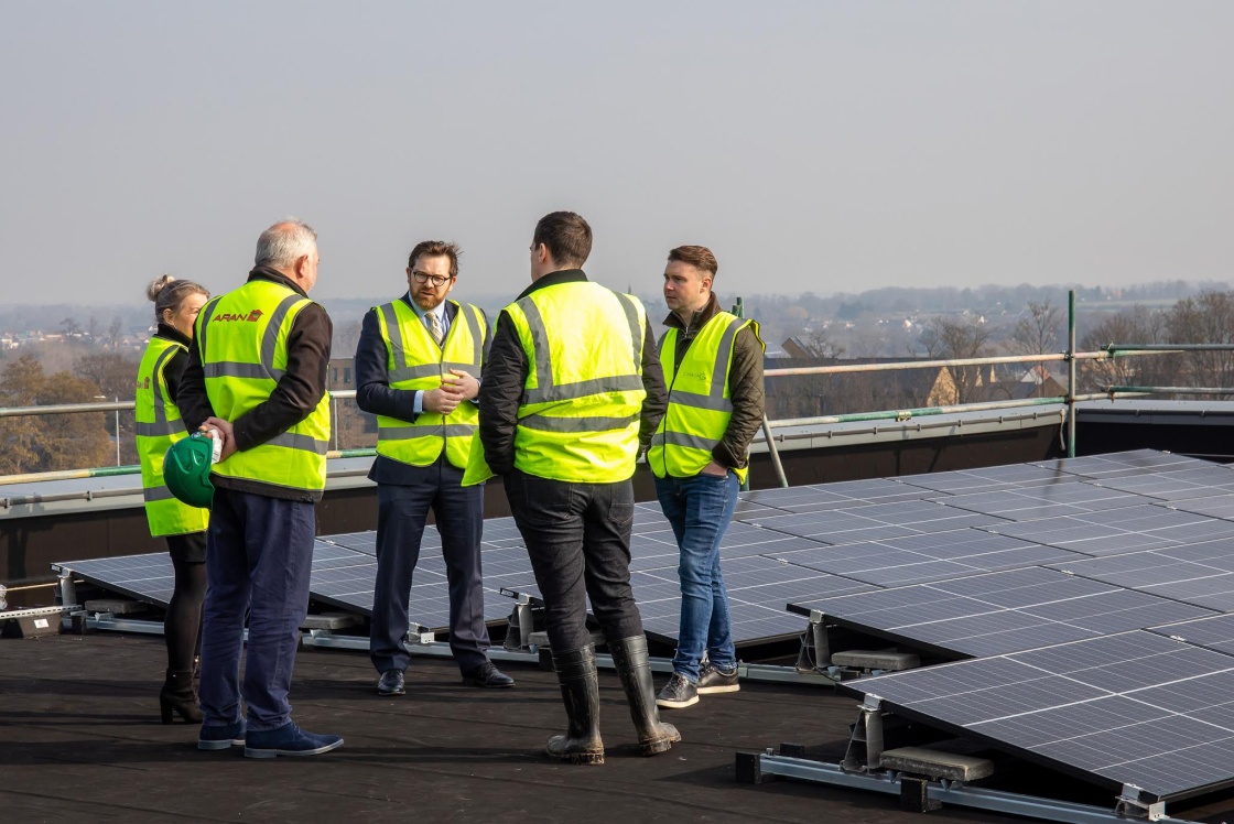 Image of Councillor Gunn talking about solar panels 