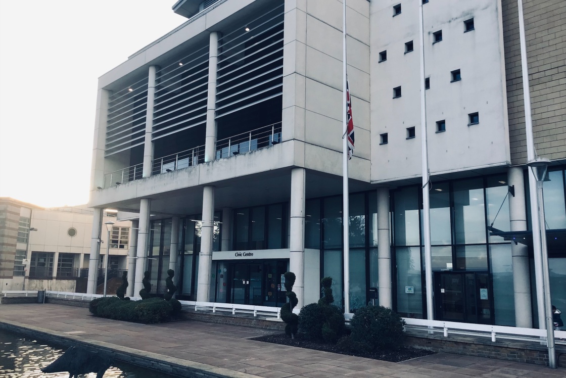 Union Flag at half mast outside the Civic Centre Union Flag at half mast outside the Civic Centre