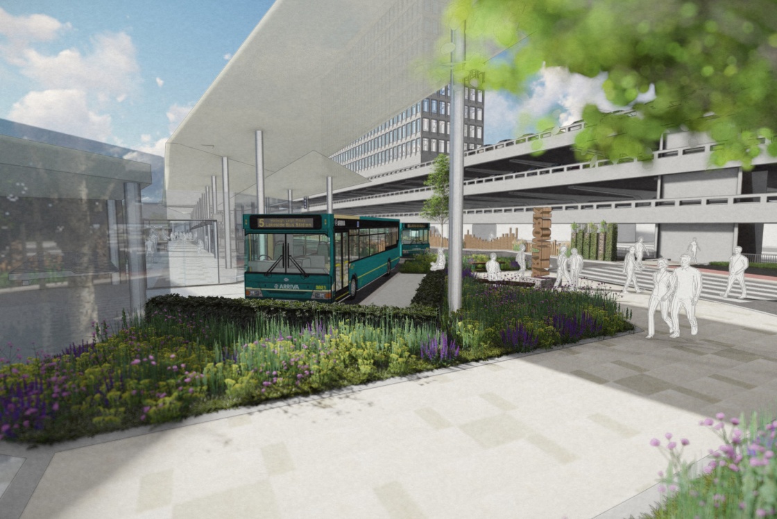 Artist impression of south end of bus station