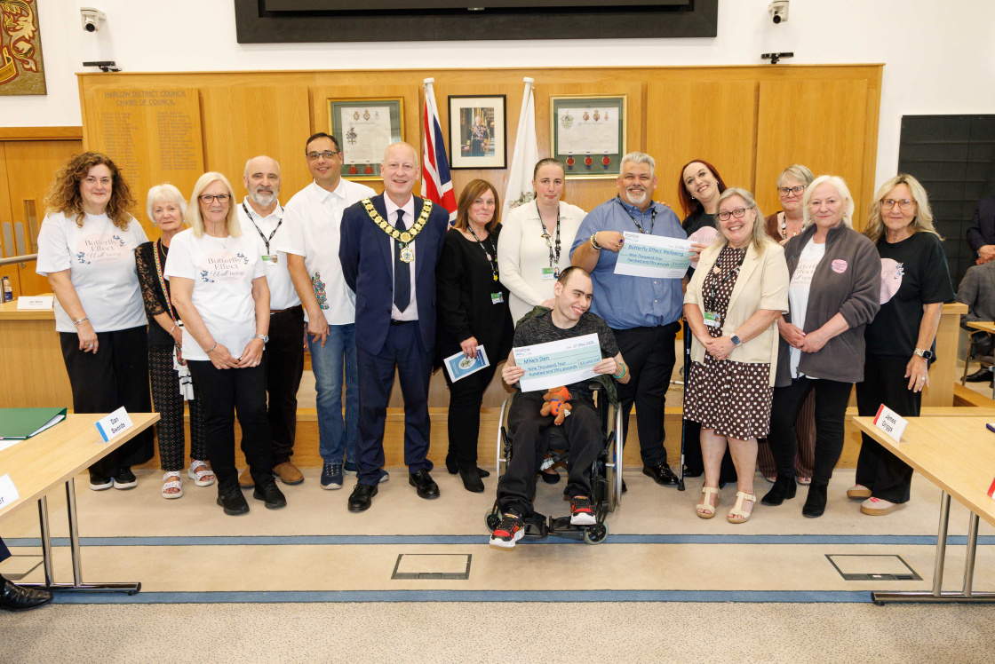Councillor Andrew Johnson with members of his chosen charities for 2025 to 2026