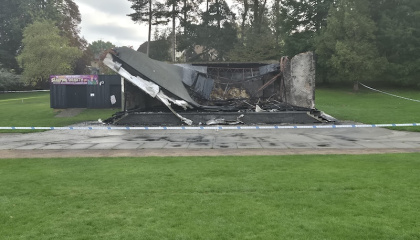 Collapsed bandstand after fire