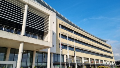 Three flags outside Harlow Civic Centre flying at half mast 