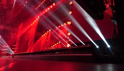 Live music stage with red lighting 