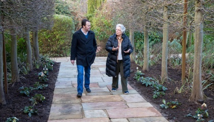 Photo of the Leader of Harlow Council and Rabbi Shillor in the restored Holocaust Memorial Garden