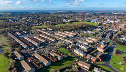 Aerial image of Harlow homes 