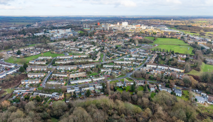 Aerial image of Harlow looking towards the east of the town