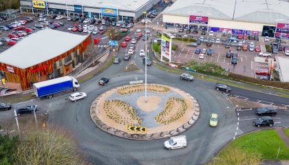 Aerial image of Edinburgh Way roundabout after clearance works 