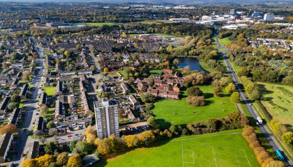 aerial image of Harlow 