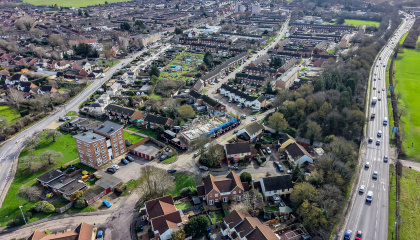 Aerial image of homes in Potter Street 