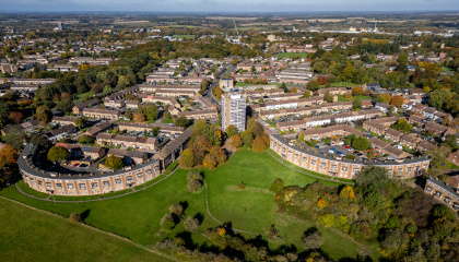 Aerial image of housing in Harlow including Pennymead