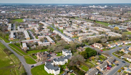 Aerial view of houses in Harlow Common ward 