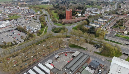 Aerial shot of Harlow town centre 