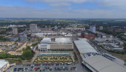 Image of Harlow Town Centre from the air looking to the north of the town