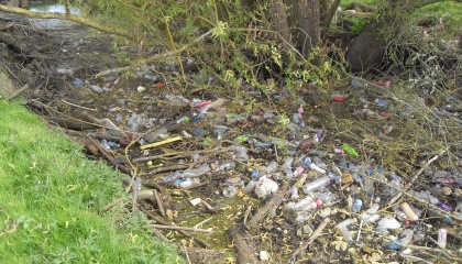 Image of plastic bottles and other waste in canons brook