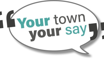 Image of speech bubble and open and closed speech marks with the text: Your town your say