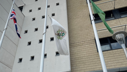 flags flying at half mast outside the Civic Centre