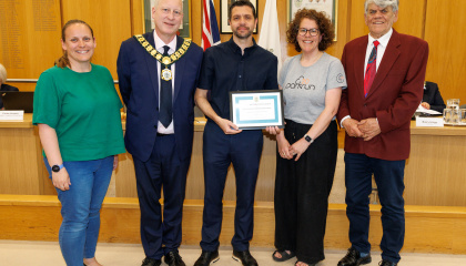 Councillor Andrew Johnson with reps from Harlow parkrun