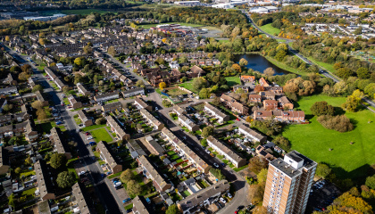Aerial image of Harlow looking towards the town centre