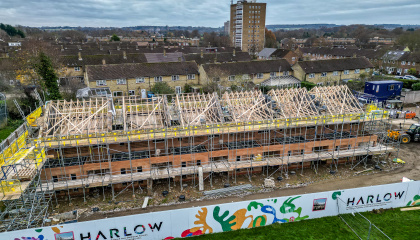 Aerial image of new homes being built in The Woodleys