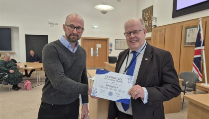 Councillor Michael Hardware with a representative of RodingTech