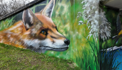 Fox mural on underpass