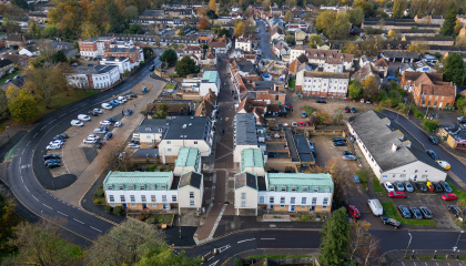 Old Harlow high street from the air
