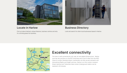 A screenshot from the Harlow Business website