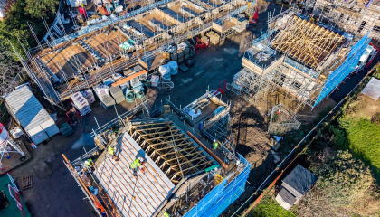 Aerial image of council homes being built on the former Sherards House site 