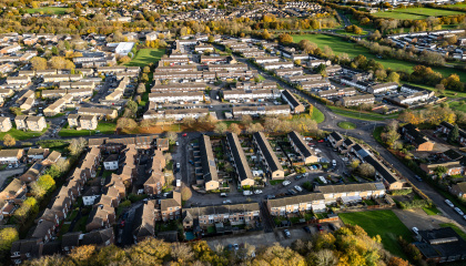 Aerial image of Harlow showing Katherines and Sumners 