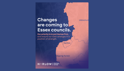 Map of Harlow with caption Changes are coming to Essex councils