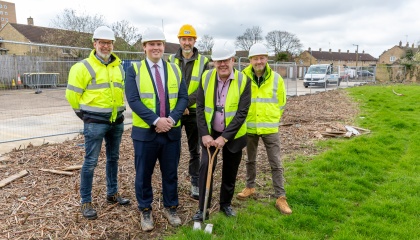 Councillors, council officers and contractors on site at Woodleys 