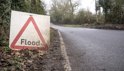 flood sign on a road
